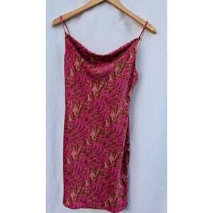Urban Outfitters Women's Mallory Pink‎ Floral Cowl Neck Mini Slip Dress Sz SP